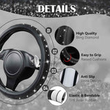 Bling Diamond Leather Steering Wheel Cover, With Sparkly Crystal Glitter Rhinestones Universal Fit 14"1/2-15" Car Wheel Protector for Women Girl Fit Suvs,Vans,Sedans,Car,Trucks, Black Diamond