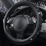 Darrahopens Auto Accessories > Auto Accessories Others > Automotive Decor Bling Diamond Leather Steering Wheel Cover, With Sparkly Crystal Glitter Rhinestones Universal Fit 14"1/2-15" Car Wheel Protector for Women Girl Fit Suvs,Vans,Sedans,Car,Trucks, Black Diamond