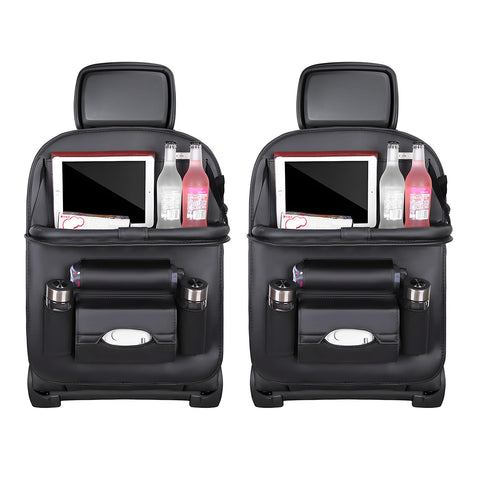 Darrahopens Auto Accessories > Auto Accessories Others > Automotive Decor Car Back Seat Organizer with Foldable Table Tray – Universal Rear Seat Storage Bag, Multi-Pocket Holder for Tablet, Drinks & Essentials (Black)