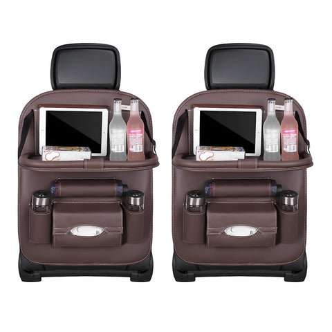 Darrahopens Auto Accessories > Auto Accessories Others > Automotive Decor Car Back Seat Organizer with Foldable Table Tray – Universal Rear Seat Storage Bag, Multi-Pocket Holder for Tablet, Drinks & Essentials (Coffee)