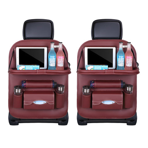 Darrahopens Auto Accessories > Auto Accessories Others > Automotive Decor Car Back Seat Organizer with Foldable Table Tray – Universal Rear Seat Storage Bag, Multi-Pocket Holder for Tablet, Drinks & Essentials (Red)