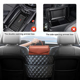 Darrahopens Auto Accessories > Auto Accessories Others > Automotive Decor Car Seat Storage Bag: PU Leather Organizer with Hooks – Pet Barrier, Safe Driving Storage for Wallets/Phones (Black)