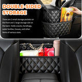 Darrahopens Auto Accessories > Auto Accessories Others > Automotive Decor Car Seat Storage Bag: PU Leather Organizer with Hooks – Pet Barrier, Safe Driving Storage for Wallets/Phones (Black)