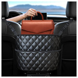 Darrahopens Auto Accessories > Auto Accessories Others > Automotive Decor Car Seat Storage Bag: PU Leather Organizer with Hooks – Pet Barrier, Safe Driving Storage for Wallets/Phones (Black)