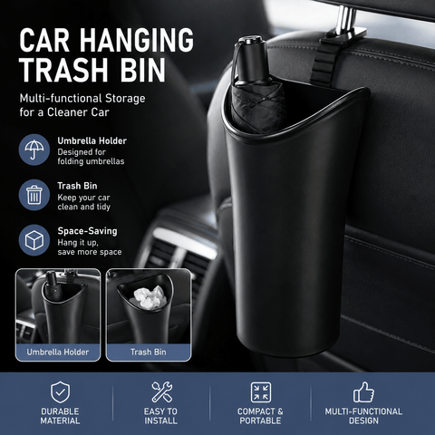 Darrahopens Auto Accessories > Auto Accessories Others > Automotive Decor Car Umbrella Storage Bucket—a hanging storage container that is convenient to use; suitable for seatbacks or car doors, it is compact, practical, and doubles as a trash bin.