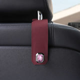 Darrahopens Auto Accessories > Auto Accessories Others > Automotive Decor Claret Car Multi-Functional PU Leather Hook with Crystal Decoration – Hidden Storage Hook for Front and Rear Seats (Set of 2)