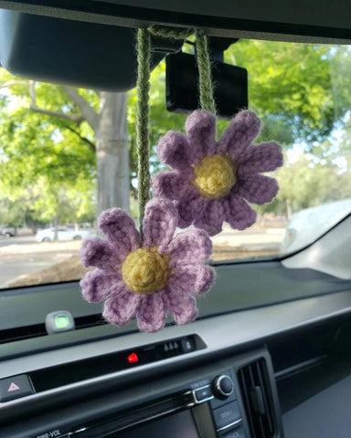 Darrahopens Auto Accessories > Auto Accessories Others > Automotive Decor Crochet Daisy Auto Parts Women Cute Rearview Mirror Charm Crafted Daisy Flower Gift Crochet Lovers Car Decoration Car Interior Aesthetics (Purple)
