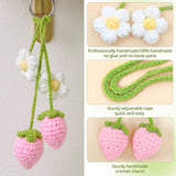 Darrahopens Auto Accessories > Auto Accessories Others > Automotive Decor Crochet Strawberry and Flower Car Hanging Ornaments, Cute Aesthetic Rearview Mirror Hanging Accessories for Women and Girls, Handmade Polyester Fiber Car Decor 2-Pack