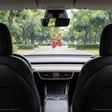 Crochet Strawberry and Flower Car Hanging Ornaments, Cute Aesthetic Rearview Mirror Hanging Accessories for Women and Girls, Handmade Polyester Fiber Car Decor 2-Pack