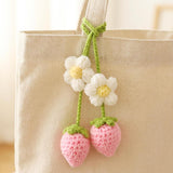 Darrahopens Auto Accessories > Auto Accessories Others > Automotive Decor Crochet Strawberry and Flower Car Hanging Ornaments, Cute Aesthetic Rearview Mirror Hanging Accessories for Women and Girls, Handmade Polyester Fiber Car Decor 2-Pack