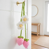 Darrahopens Auto Accessories > Auto Accessories Others > Automotive Decor Crochet Strawberry and Flower Car Hanging Ornaments, Cute Aesthetic Rearview Mirror Hanging Accessories for Women and Girls, Handmade Polyester Fiber Car Decor 2-Pack