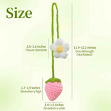 Crochet Strawberry and Flower Car Hanging Ornaments, Cute Aesthetic Rearview Mirror Hanging Accessories for Women and Girls, Handmade Polyester Fiber Car Decor 2-Pack