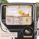 Darrahopens Auto Accessories > Auto Accessories Others > Automotive Decor Cute Bear Car Sunshade Set of 2 – Side Window Curtain with Storage Mesh Pockets and Suction Cups for Kids – UV Protection & Heat Block (Beige)