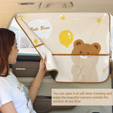 Darrahopens Auto Accessories > Auto Accessories Others > Automotive Decor Cute Bear Car Sunshade Set of 2 – Side Window Curtain with Storage Mesh Pockets and Suction Cups for Kids – UV Protection & Heat Block (Beige)