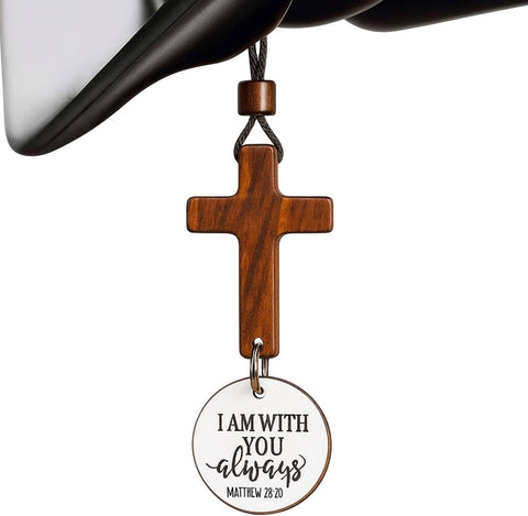 Darrahopens Auto Accessories > Auto Accessories Others > Automotive Decor Daily Bible Verse Rearview Mirror Cross Ornament – Daily Scripture Car Pendant Cross with "I Am with You Always" Medallion (White)