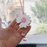Daisy Car Hanging Ornaments for Women Girls Cute Sunflower Car Rear View Mirror Hanging Charms Automotive Interior Aesthetic Decoration Accessories Gift (White & Pink)