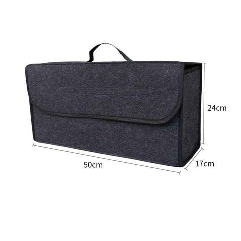 Dark gray Foldable Car Trunk Organizer - Durable Felt Storage Box with Magic Tape Closure, Portable Handle, Scratch Resistant, Space Saving Design for SUV, Sedan, Hatchback