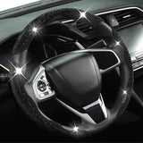 Diamond Bling Car Steering Wheel Cover with Crystal Rhinestones,3PCS Segmented Steering Wheel Protector,Universal for 99% Cars for Women(Black with Black Diamond)