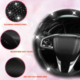 Diamond Bling Car Steering Wheel Cover with Crystal Rhinestones,3PCS Segmented Steering Wheel Protector,Universal for 99% Cars for Women(Black with Black Diamond)