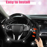 Diamond Bling Car Steering Wheel Cover with Crystal Rhinestones,3PCS Segmented Steering Wheel Protector,Universal for 99% Cars for Women(Black with Black Diamond)