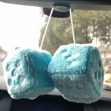 Fuzzy Plush Dice for Car Mirror, Pair of Retro 3” Pink Dice with White Dots for Car Interior Hanging Ornament Decoration