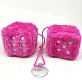 Fuzzy Plush Dice for Car Mirror, Pair of Retro 3” Pink Dice with White Dots for Car Interior Hanging Ornament Decoration