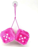 Fuzzy Plush Dice for Car Mirror, Pair of Retro 3” Pink Dice with White Dots for Car Interior Hanging Ornament Decoration