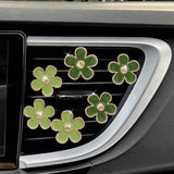 Green Flower Car Decor,6pcs Green Daisy Air Vent Clips Car Air Fresheners,2 Sizes Sage and Olive Green Flowers Dashboard Decorations Accessories for Women,Girly Refillable Diffuser