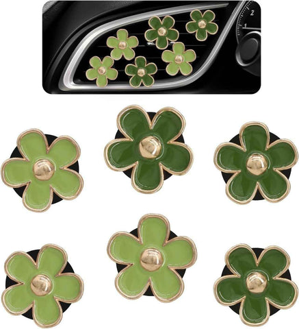 Green Flower Car Decor,6pcs Green Daisy Air Vent Clips Car Air Fresheners,2 Sizes Sage and Olive Green Flowers Dashboard Decorations Accessories for Women,Girly Refillable Diffuser
