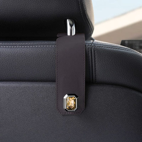 Darrahopens Auto Accessories > Auto Accessories Others > Automotive Decor Grey Car Multi-Functional PU Leather Hook with Crystal Decoration – Hidden Storage Hook for Front and Rear Seats (Set of 2)