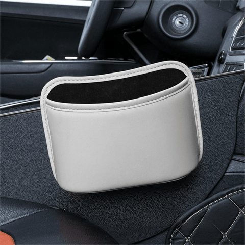Darrahopens Auto Accessories > Auto Accessories Others > Automotive Decor Grey White Waterproof Leather Car Hanging Storage Organizer with Back Clip 20 x 14.5CM – Mutifunctional Car Trash Bin Cup Holder Phone Storage Pocket for Seat Back, Door & Center Console