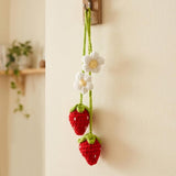 Darrahopens Auto Accessories > Auto Accessories Others > Automotive Decor Handmade Crochet Red Strawberry and Flower Car Rear View Mirror Hanging Ornament - Cute Aesthetic Car Accessories for Women and Teens