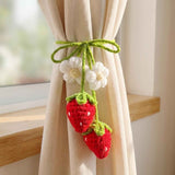 Handmade Crochet Red Strawberry and Flower Car Rear View Mirror Hanging Ornament - Cute Aesthetic Car Accessories for Women and Teens