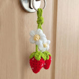 Darrahopens Auto Accessories > Auto Accessories Others > Automotive Decor Handmade Crochet Red Strawberry and Flower Car Rear View Mirror Hanging Ornament - Cute Aesthetic Car Accessories for Women and Teens