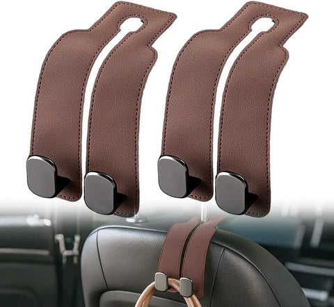 Darrahopens Auto Accessories > Auto Accessories Others > Automotive Decor Headrest Hook for Car Car Seat Headrest, 2026 Wallet & Bag Hook Cute Car Wallet Holder, Double Hook Leather Car Headrest Hook Seat Back Storage Bag for Travel (Brown -2)