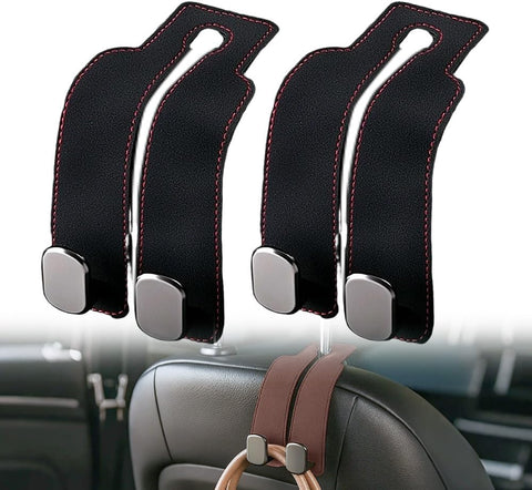 Darrahopens Auto Accessories > Auto Accessories Others > Automotive Decor Headrest Hook for Car Seat Headrest, 2026 Wallet & Bag Hook Cute Car Wallet Holder, Double Hook Leather Car Headrest Hook Seat Back Storage Bag for Travel (Black*2)