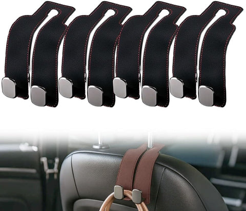 Darrahopens Auto Accessories > Auto Accessories Others > Automotive Decor Headrest Hook for Car Seat Headrest, 2026 Wallet & Bag Hook Cute Car Wallet Holder, Double Hook Leather Car Headrest Hook Seat Back Storage Bag for Travel (Black*4)