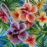 Darrahopens Auto Accessories > Auto Accessories Others > Automotive Decor Hibiscus Car Ornaments, Crochet Hawaiian Tropical Flower Bag Charms Decoration Car Mirror Beach Accessories (Pink)