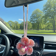Darrahopens Auto Accessories > Auto Accessories Others > Automotive Decor Hibiscus Car Ornaments, Crochet Hawaiian Tropical Flower Bag Charms Decoration Car Mirror Beach Accessories (Pink)