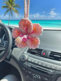 Darrahopens Auto Accessories > Auto Accessories Others > Automotive Decor Hibiscus Car Ornaments, Crochet Hawaiian Tropical Flower Bag Charms Decoration Car Mirror Beach Accessories (Pink)