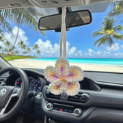 Darrahopens Auto Accessories > Auto Accessories Others > Automotive Decor Hibiscus Car Ornaments, Crochet Hawaiian Tropical Flower Bag Charms Decoration Car Mirror Beach Accessories (White)