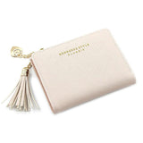 Darrahopens Auto Accessories > Auto Accessories Others > Automotive Decor Ladies Short Wallet Small Leather Purse Folding Card Holder Coin Pocket Tassel Design - Red
