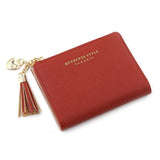 Darrahopens Auto Accessories > Auto Accessories Others > Automotive Decor Ladies Short Wallet Small Leather Purse Folding Card Holder Coin Pocket Tassel Design - Red