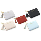 Darrahopens Auto Accessories > Auto Accessories Others > Automotive Decor Ladies Short Wallet Small Leather Purse Folding Card Holder Coin Pocket Tassel Design - Red
