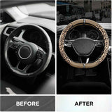 Leopard Steering Wheel Cover for Women, Cute Anti-Slip Microfiber Leather, Fits D Shape Flat Bottom Steering Wheel 14.5-15 Inch - Beige