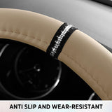 Darrahopens Auto Accessories > Auto Accessories Others > Automotive Decor Leopard Steering Wheel Cover for Women, Cute Anti-Slip Microfiber Leather, Fits D Shape Flat Bottom Steering Wheel 14.5-15 Inch - Beige