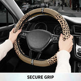 Darrahopens Auto Accessories > Auto Accessories Others > Automotive Decor Leopard Steering Wheel Cover for Women, Cute Anti-Slip Microfiber Leather, Fits D Shape Flat Bottom Steering Wheel 14.5-15 Inch - Beige