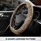 Darrahopens Auto Accessories > Auto Accessories Others > Automotive Decor Leopard Steering Wheel Cover for Women, Cute Anti-Slip Microfiber Leather, Fits D Shape Flat Bottom Steering Wheel 14.5-15 Inch - Beige
