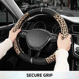 Darrahopens Auto Accessories > Auto Accessories Others > Automotive Decor Leopard Steering Wheel Cover for Women, Cute Anti-Slip Microfiber Leather, Fits D Shape Flat Bottom Steering Wheel 14.5-15 Inch - Black