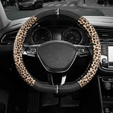 Leopard Steering Wheel Cover for Women, Cute Anti-Slip Microfiber Leather, Fits D Shape Flat Bottom Steering Wheel 14.5-15 Inch - Black